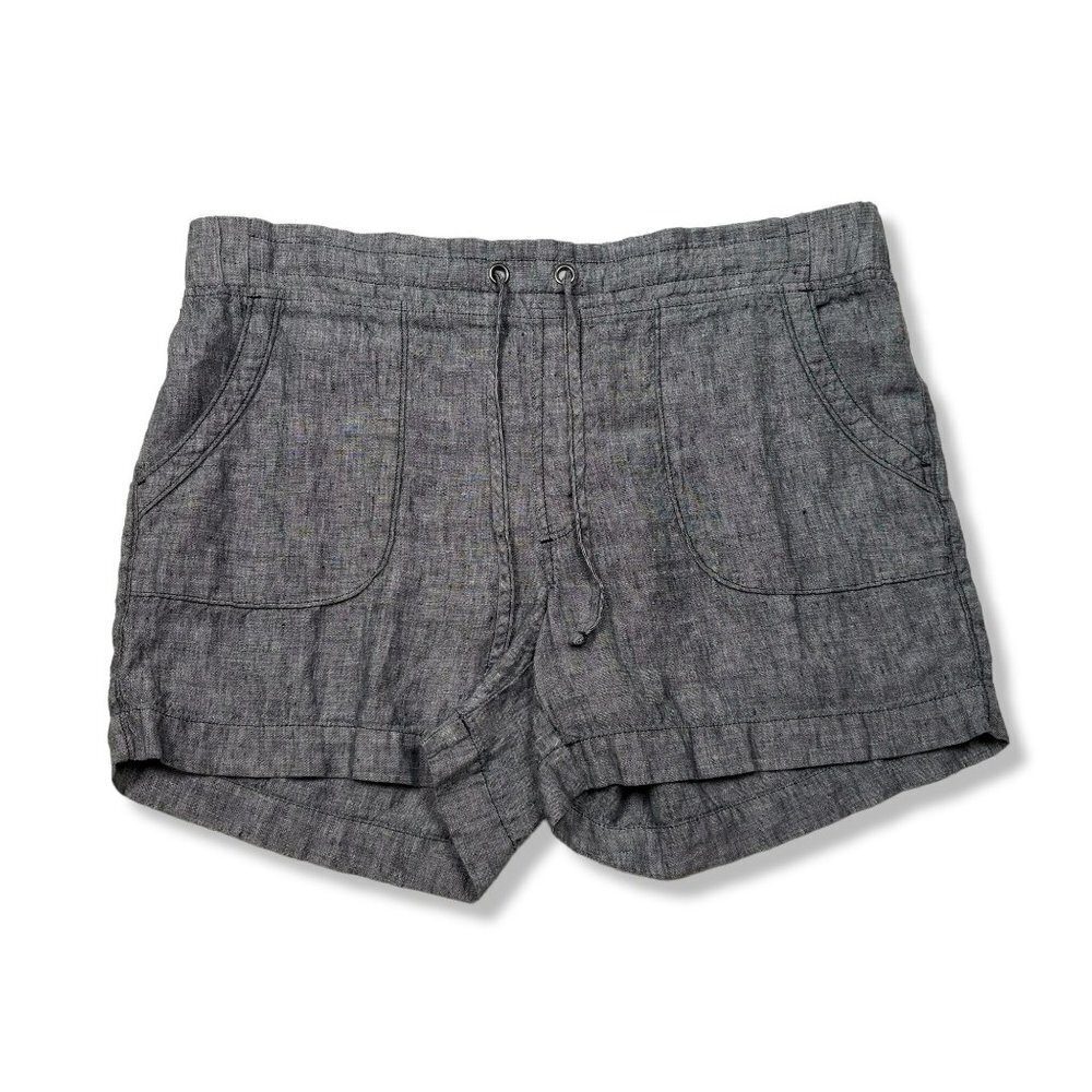 Athleta Linen Shorts Womens 16 Heathered Flint Grey Drawstring‎ High Rise